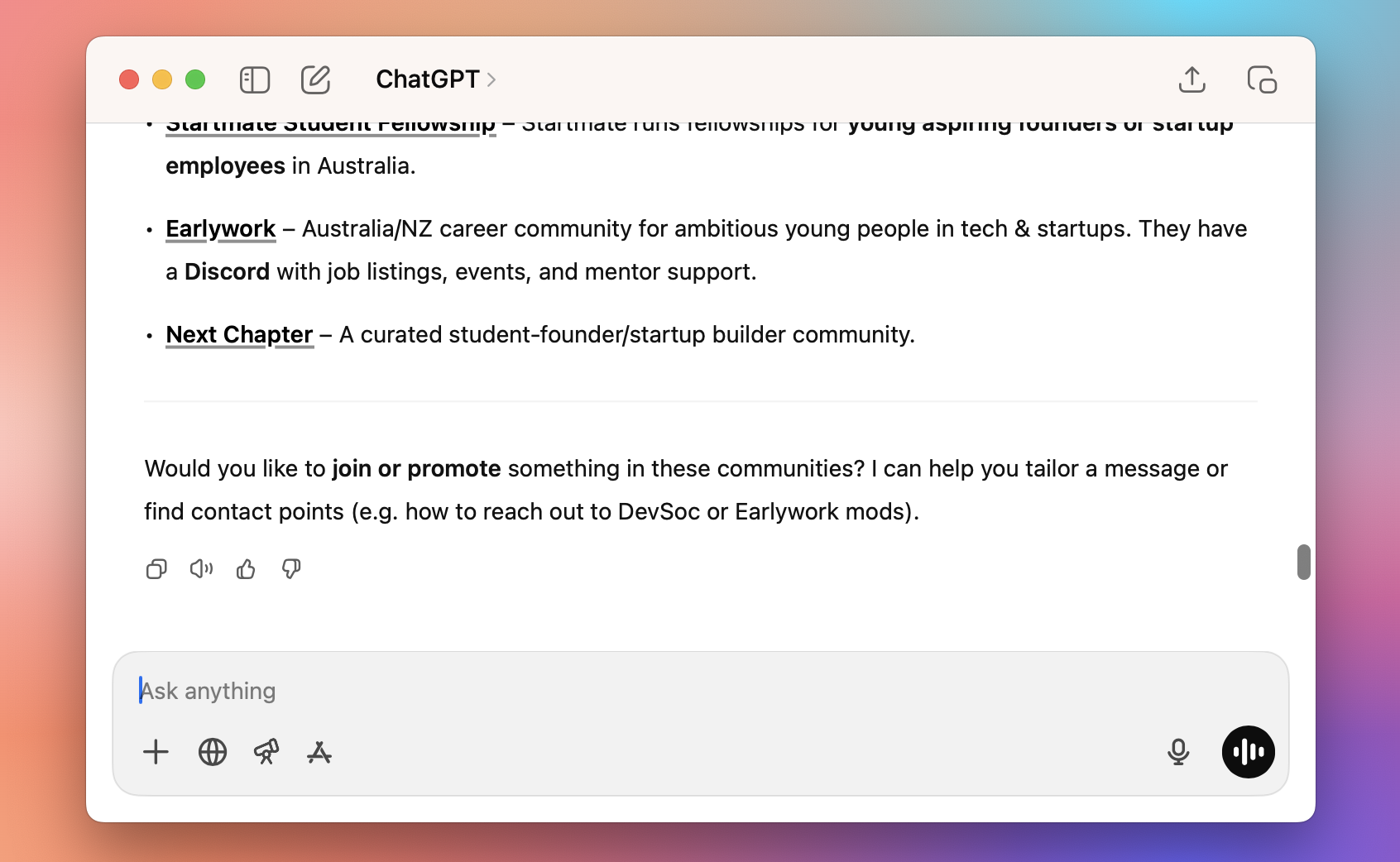 Chat GPT MacOS app